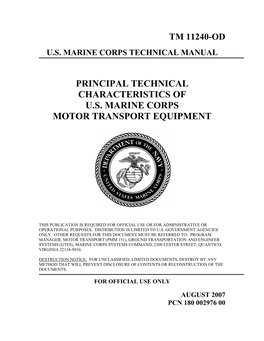 Technical Characteristics of Us Marine Corps Motor Transport Equipment