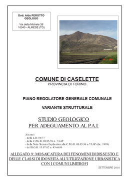 Comune Di Caselette Studio Geologico Per