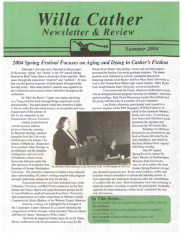 2004 Spring Festival Focuses on Aging and Dying in Cather's Fiction