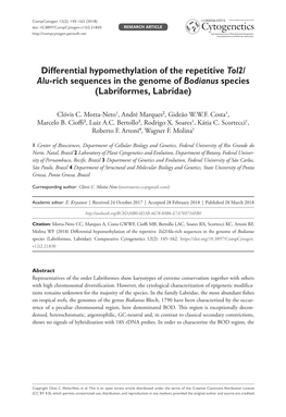 Differential Hypomethylation of the Repetitive Tol2/ Alu-Rich Sequences in the Genome of Bodianus Species (Labriformes, Labridae)