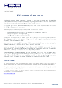 SENER Announce Software Contract