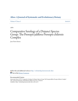 Comparative Serology of a Disjunct Species Group: the Prosopis Jvliflora-Prosopis Chilensis Complex