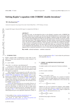 Solving Kepler's Equation with CORDIC Double Iterations