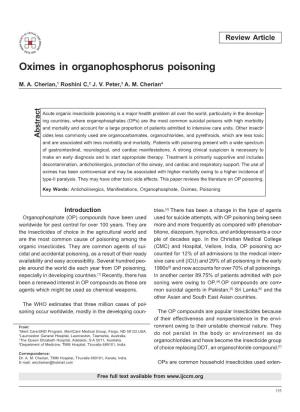 Oximes in Organophosphorus Poisoning