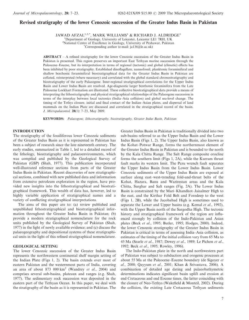 Revised Stratigraphy of the Lower Cenozoic Succession of the Greater Indus Basin in Pakistan