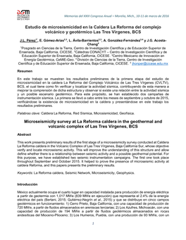 Estudio De Microsismicidad En La Caldera La Reforma Del Complejo Volcánico Y Geotérmico Las Tres Vírgenes, BCS