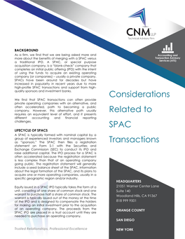 Considerations Related to SPAC Transactions