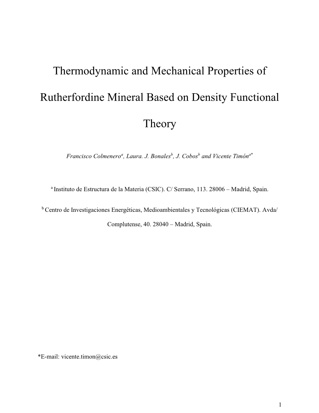Thermodynamic and Mechanical Properties of Rutherfordine Mineral Were Studied by Means of First Principle Calculations Based on Density Functional Theory