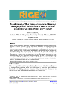 Treatment of the Theme Islam in German Geographical Education: Case Study of Bavarian Geographical Curriculum