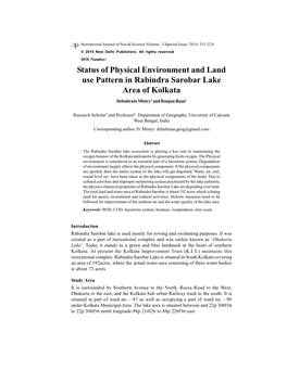Status of Physical Environment and Land Use Pattern in Rabindra Sarobar Lake Area of Kolkata Debabrata Mistry1 and Ranjan Basu2
