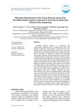 Molecular Identification of the Genus Molicola Larvae from Swordfish (Xiphias Gladius) Captured in Sri Lanka by Ribosomal Subunit Gene Sequencing