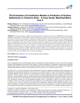 The Evaluation of Constitutive Models in Prediction of Surface Settlements in Cohesive Soils – a Case Study: Mashhad Metro Line 2