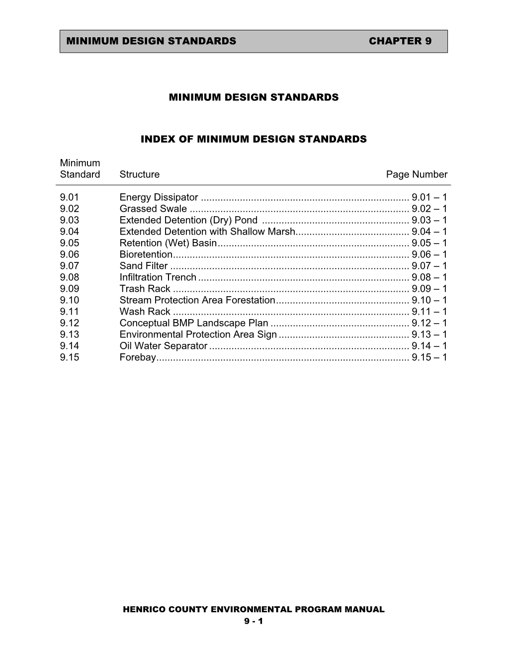 Minimum Design Standards Chapter 9