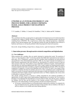 Cpm/Pdd As an Integrated Product and Process Model for a Design-Thinking Based, Agile Product Development Process