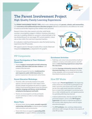 The Parent Involvement Project: High-Quality Family Learning Experiences