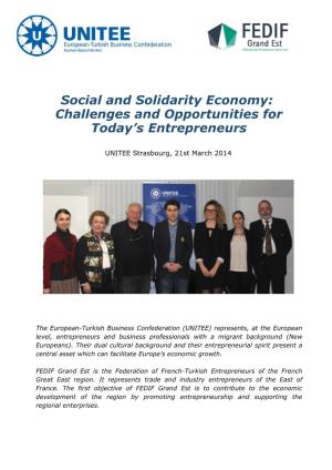 Social and Solidarity Economy: Challenges and Opportunities for Today’S Entrepreneurs