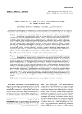 Review Innate Lymphoid Cells. New Players in Tissue