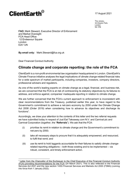 Climate Change and Corporate Reporting: the Role of the FCA