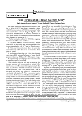 Polio Eradication-Indian Success Story Rajiv Kumar Gupta, Aruna K Verma, Rashmi K Gupta, Sanjana Gupta