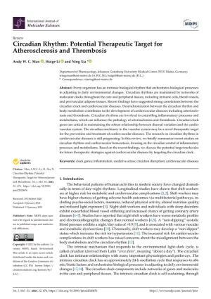 Circadian Rhythm: Potential Therapeutic Target for Atherosclerosis and Thrombosis