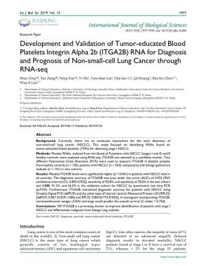 Development and Validation of Tumor-Educated Blood Platelets Integrin Alpha 2B