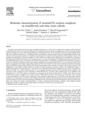Molecular Characterization of Uranium(VI) Sorption Complexes on Iron(III)-Rich Acid Mine Water Colloids