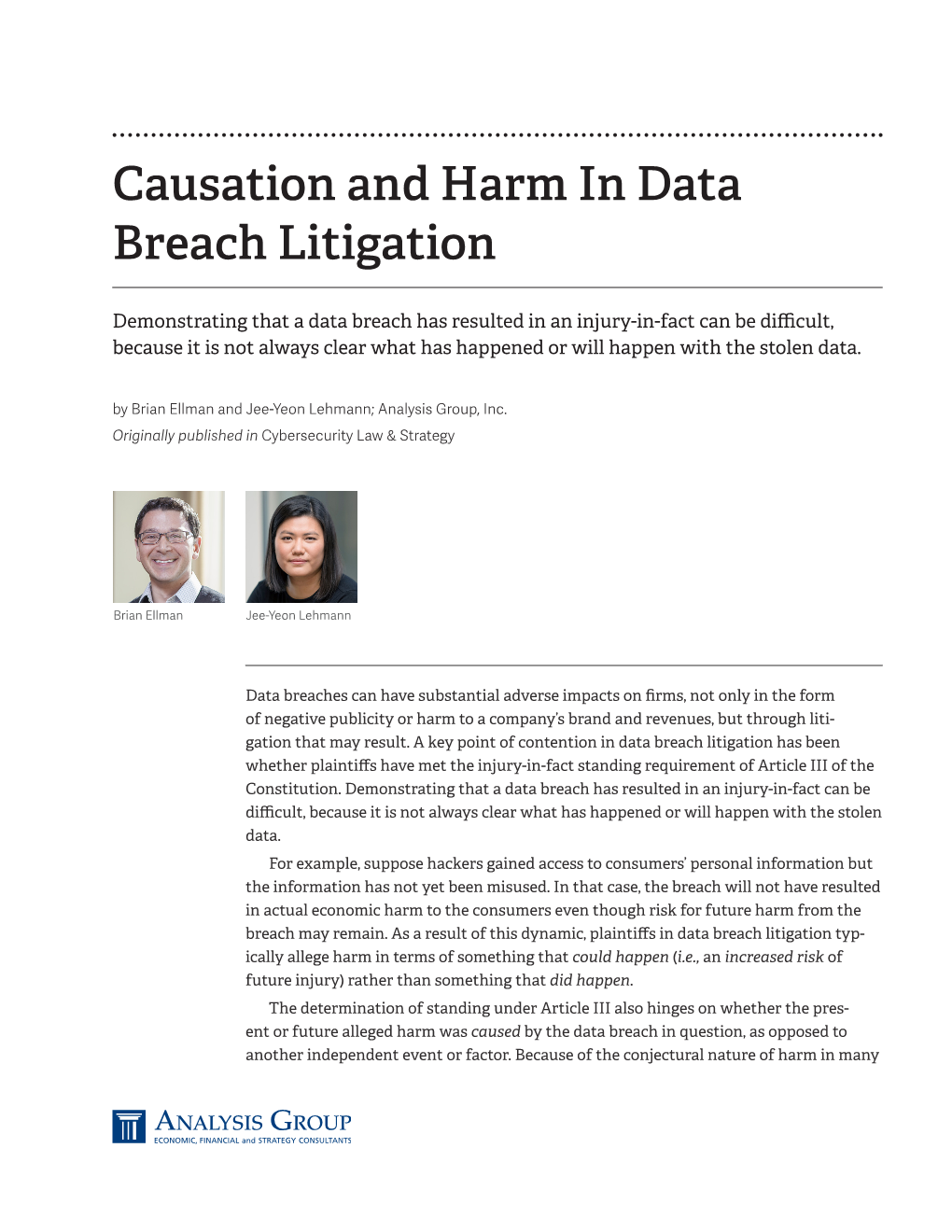 Causation and Harm in Data Breach Litigation