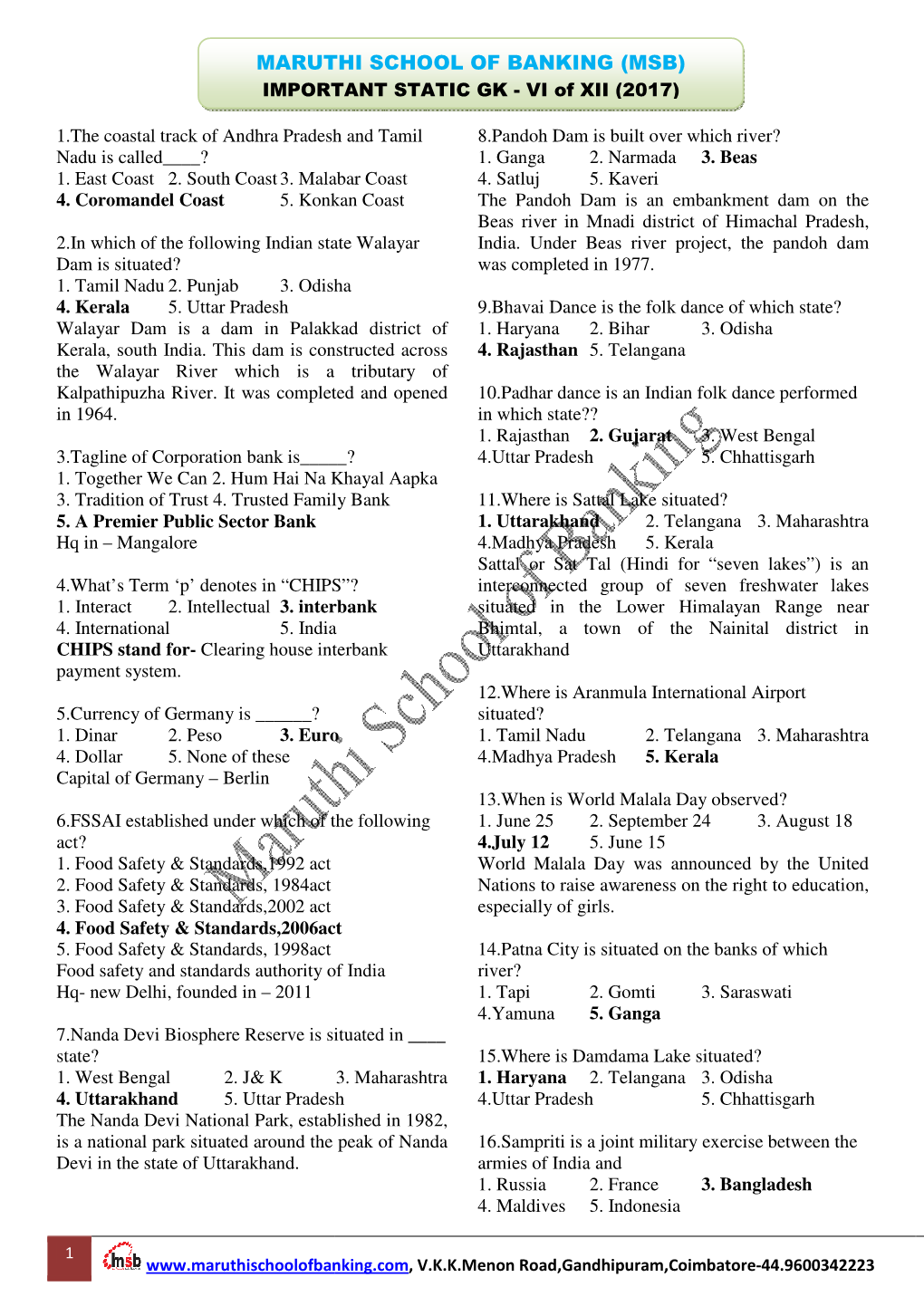 Maruthi Schoo Maruthi School of Banking (Msb) (Msb)