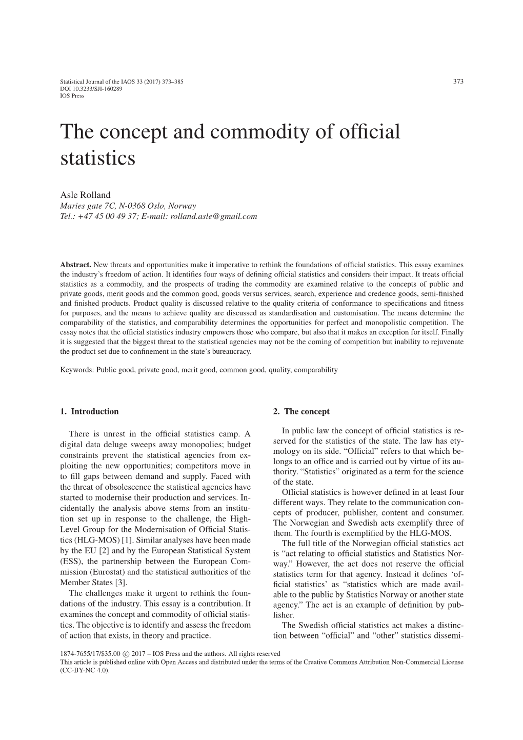 The Concept and Commodity of Official Statistics