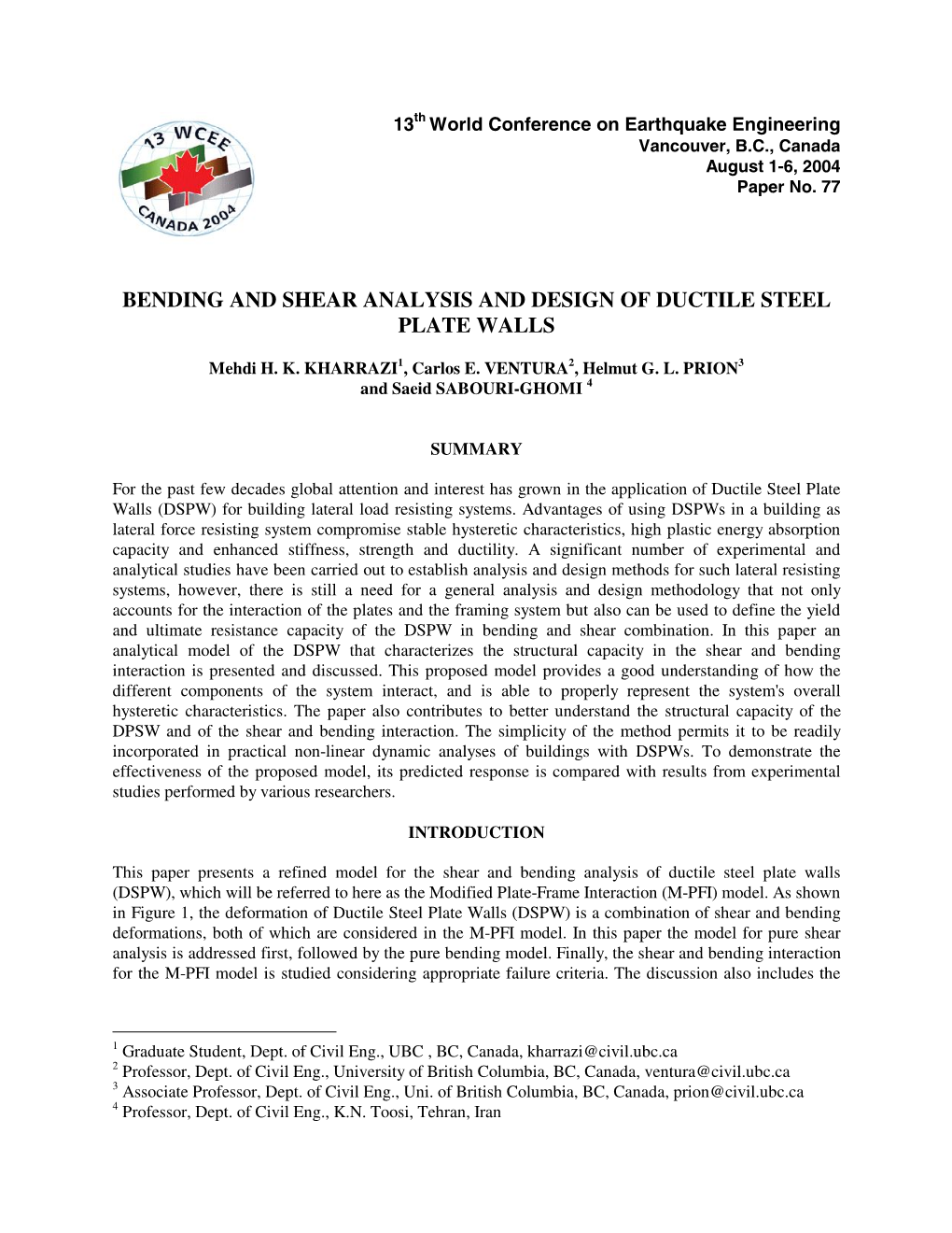 Bending and Shear Analysis and Design of Ductile Steel Plate Walls