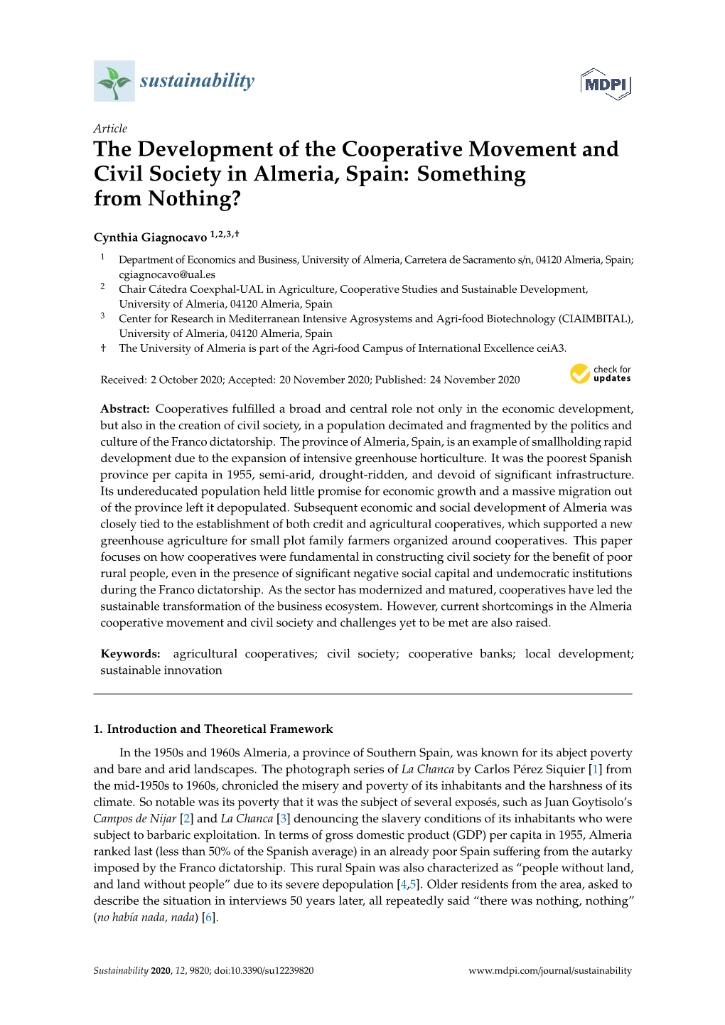 The Development of the Cooperative Movement and Civil Society in Almeria, Spain: Something from Nothing?