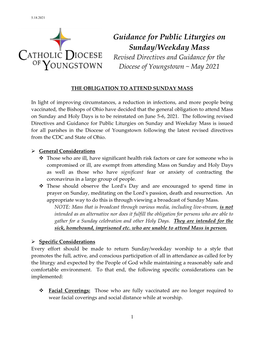 Guidance for Public Liturgies on Sunday/Weekday Mass Revised Directives and Guidance for the Diocese of Youngstown ~ May 2021