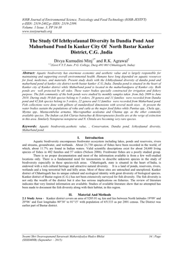 The Study of Ichthyofaunal Diversity in Dandia Pond and Mahurband Pond in Kanker City of North Bastar Kanker District, C.G