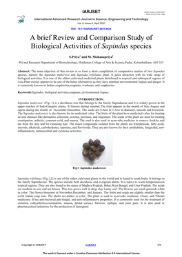 A Brief Review and Comparison Study of Biological Activities of Sapindus Species