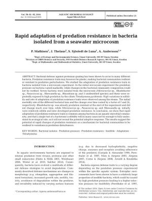 Rapid Adaptation of Predation Resistance in Bacteria Isolated from a Seawater Microcosm
