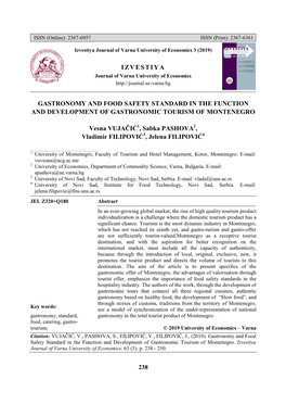 Izvestiya Gastronomy and Food Safety Standard in The