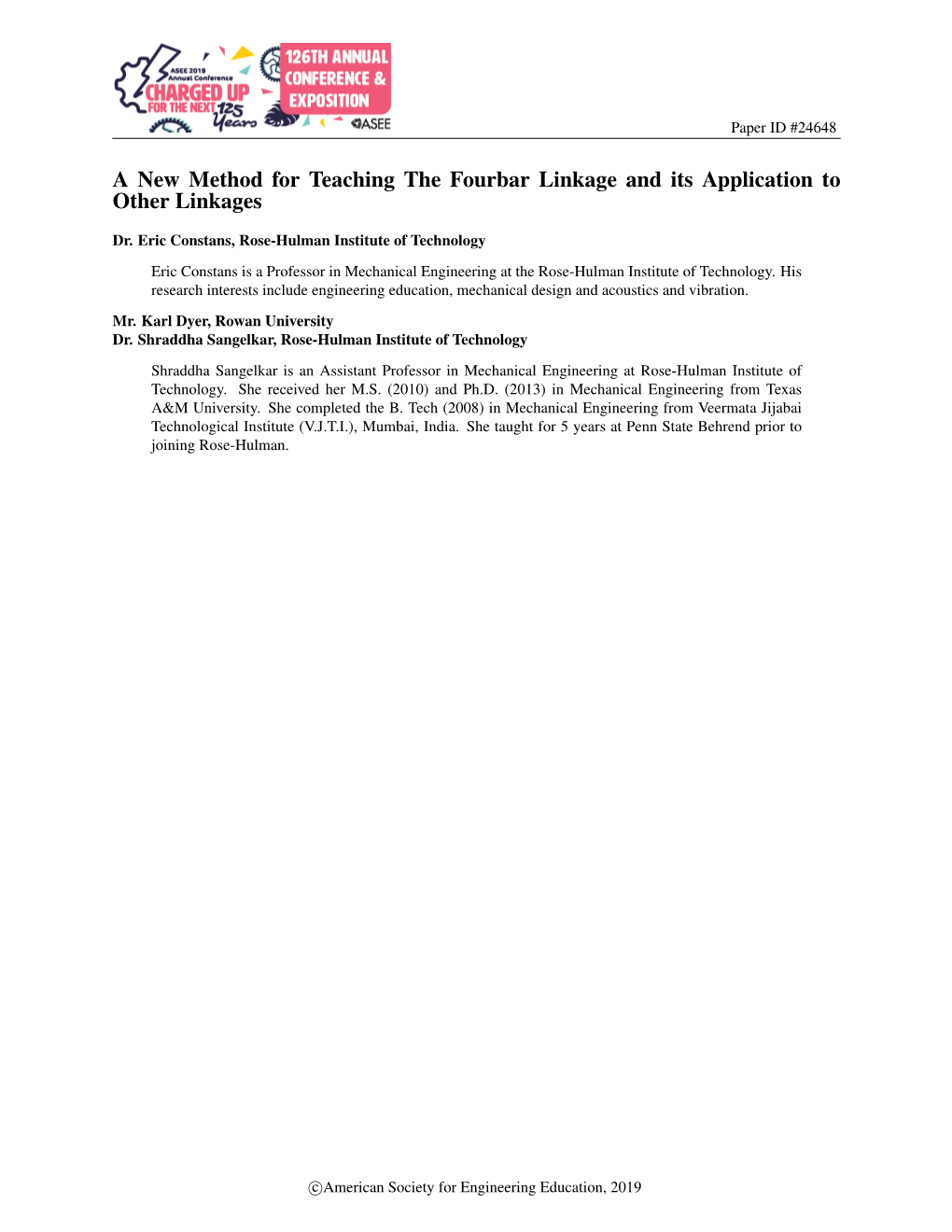 A New Method for Teaching the Fourbar Linkage and Its Application to Other Linkages