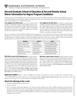 Harvard Graduate School of Education & Harvard Divinity School Waiver Information for Degree Program Candidates