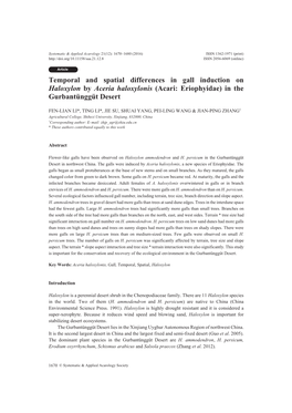 Temporal and Spatial Differences in Gall Induction on Haloxylon by Aceria Haloxylonis (Acari: Eriophyidae) in the Gurbantünggüt Desert