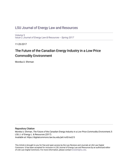 The Future of the Canadian Energy Industry in a Low Price Commodity Environment