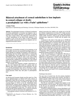 Bilateral Attachment of Corneal Endothelium to Lens Implants in Corneal Collapse at Death: a Pseudophakic Eye with a Fuchs' Epithelioma*