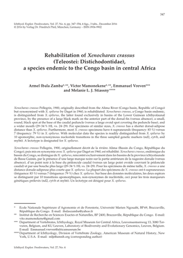 Rehabilitation of Xenocharax Crassus (Teleostei: Distichodontidae), a Species Endemic to the Congo Basin in Central Africa