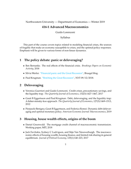 416-1 Advanced Macroeconomics Guido Lorenzoni