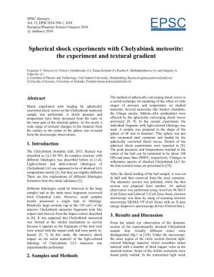 Spherical Shock Experiments with Chelyabinsk Meteorite: the Experiment and Textural Gradient