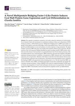A Novel Multiprotein Bridging Factor 1-Like Protein Induces Cyst Wall Protein Gene Expression and Cyst Differentiation in Giardia Lamblia