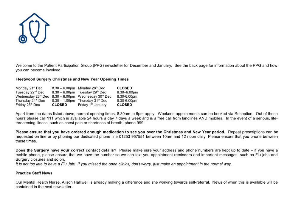 Fleetwood Surgery Christmas and New Year Opening Times