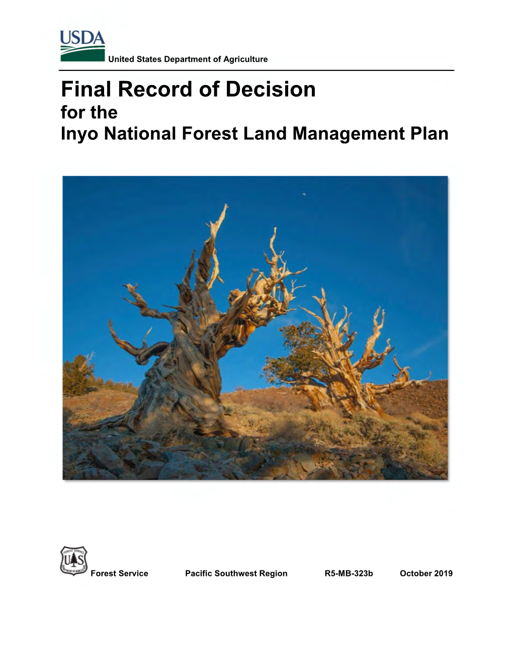 Final Record of Decision for the Inyo National Forest Land Management Plan