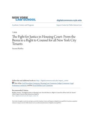 From the Bronx to a Right to Counsel for All New York City Tenants Susanna Blankley