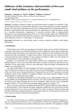 Influence of the Resonance Characteristics of Free-Yaw Small Wind Turbines on the Performance