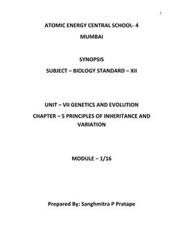 4 Mumbai Synopsis Subject – Biology Standard – Xii